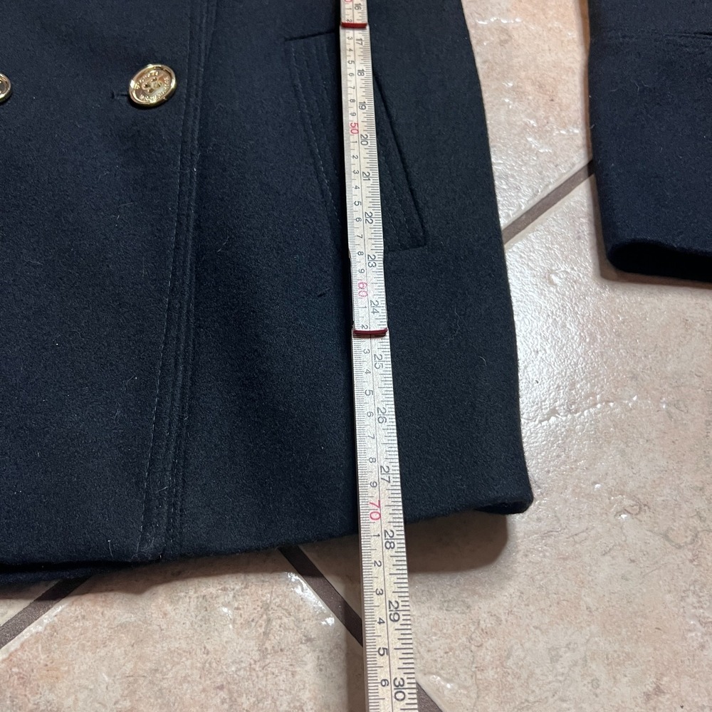 Michael Kors Black Double Breasted Wool Blend Pea Coat Gold Buttons Sz Medium - Picture 12 of 12
